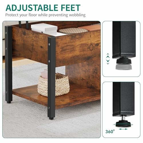Adjustable table feet with anti-wobble feature.