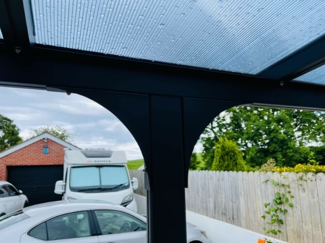 Pergola providing shade in a beautiful garden