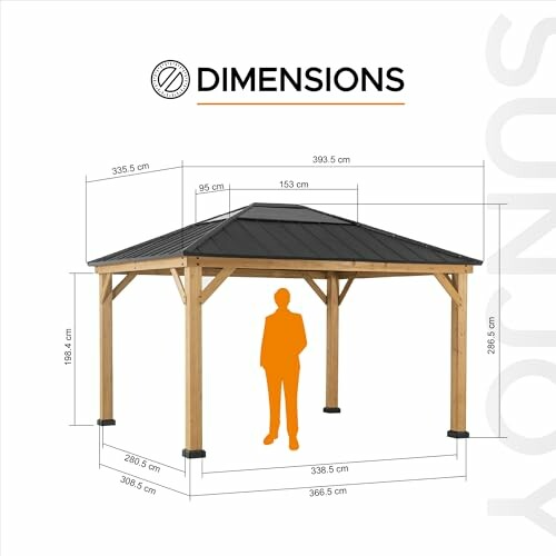 Family relaxing under a gazebo watching TV outdoors.