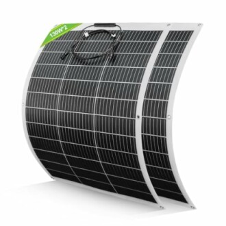 Curved flexible solar panel with attached cables.