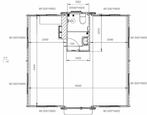 Simple floor plan with measurements and a small bathroom area.