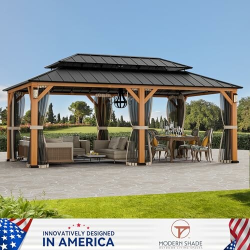Modern outdoor patio gazebo with furniture