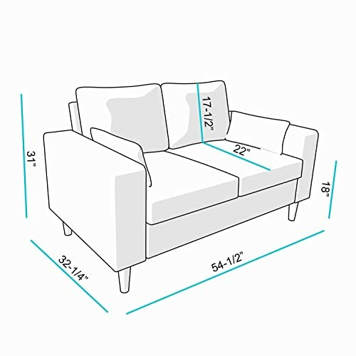Illustration of a modern sofa with dimensions labeled.
