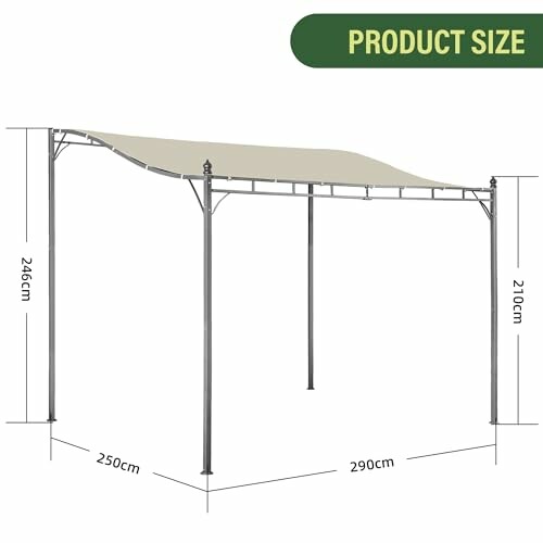 Diagram showing dimensions of an outdoor gazebo.
