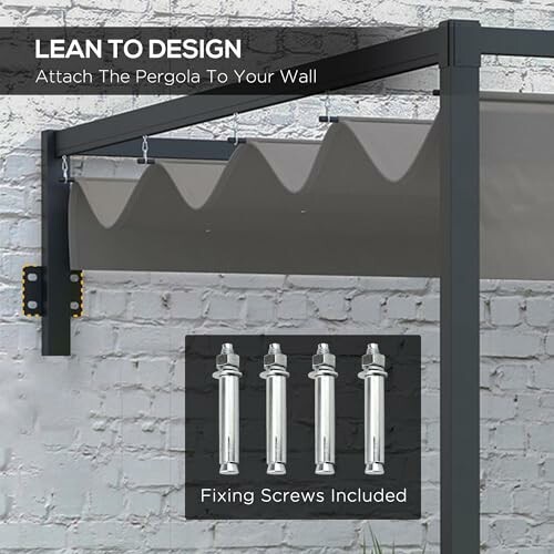 Wall-mounted pergola with fixing screws included.