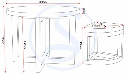 Diagram of round nesting tables with measurements.