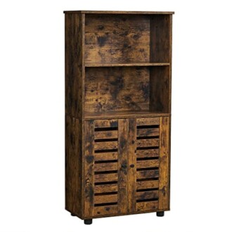 Rustic wooden bookshelf with cabinet doors