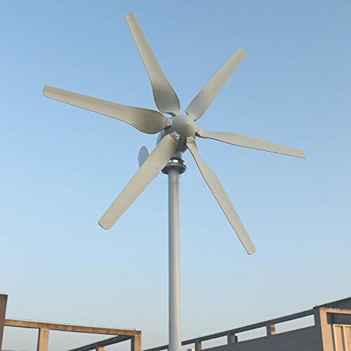 Small wind turbine against a clear blue sky