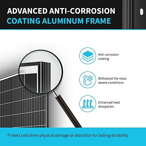 Solar panel with advanced anti-corrosion aluminum frame features.