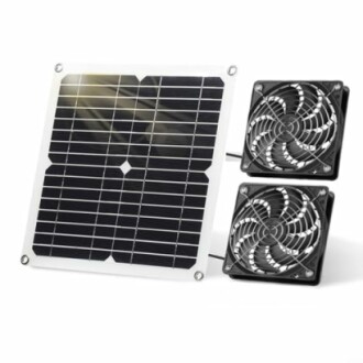 Solar panel with two cooling fans.